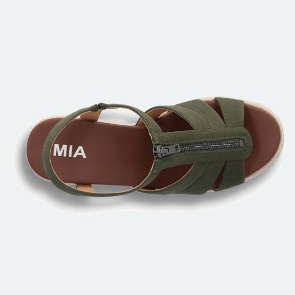 MIA Olive Canvas Espadrille Wedge Sandals with Front Zip - Picture 5 of 5